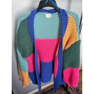 Dreamers by Debut Cardigan Oversized Sweater Size S Colorblock Open Front